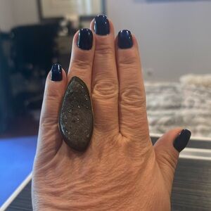 Green Geode Quartz large ring with gold tone setting and adjustable band